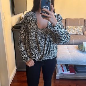 Bcbgmaxazria Animal Print Long Sleeve Blouse